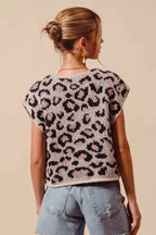 SO ME Big Metal Button Front Leopard Sweater Vest Top