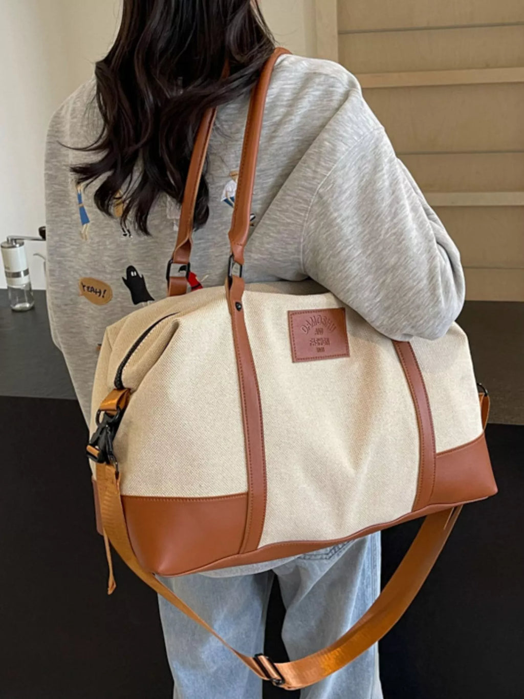 Travel Bag Canvas Leather Trim Large Handbags 7e7af9d6-69d1-47f1-9c3a-9c7ca692f20d-Max-Origin Trendsi