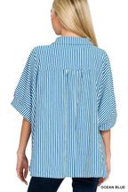 Zenana Oversized Shirt Ocean Blue Stripe Short Sleeve Top 7e7e690c2df7461d9d95f0883165c8b8-Max-Origin Trendsi