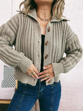 Women's Cardigan Button Up Collared Long Sleeve Knitwear Khaki One Size 7e83a49c7cdd44158c3ccb570d742fea-Max-Origin Trendsi