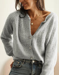 Gray Cardigan Woolen Blend Openwork Button Down Long Sleeve Knitwear Gray 7e87771c-e400-453b-a9b6-be7acdcca4a0-Max Trendsi