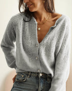 Gray Cardigan Woolen Blend Openwork Button Down Long Sleeve Knitwear Gray 7e87771c-e400-453b-a9b6-be7acdcca4a0-Max Trendsi