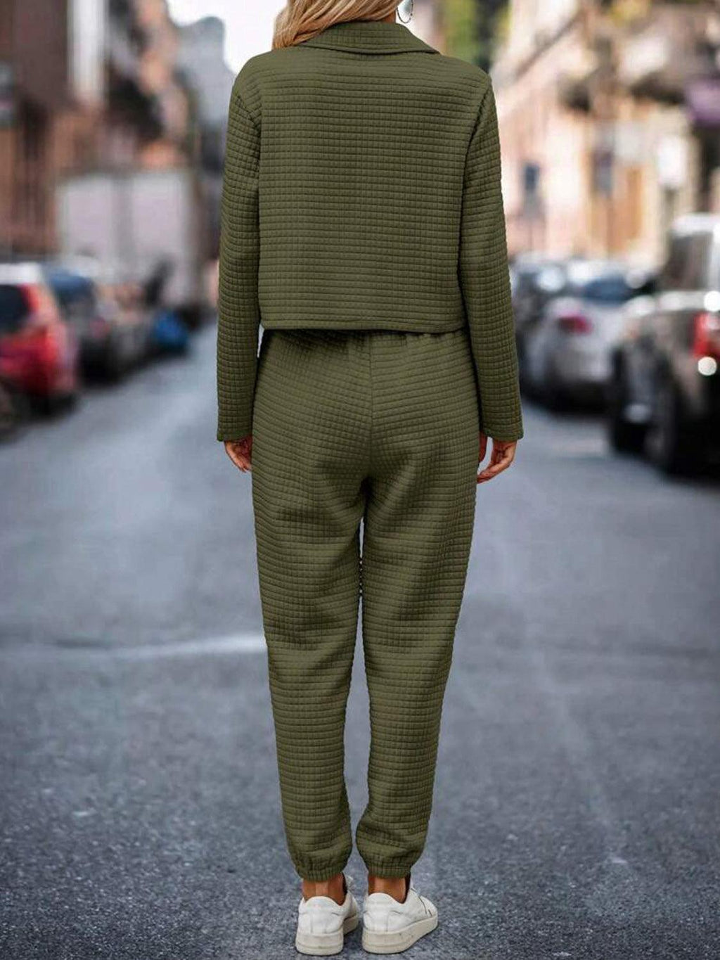 Outfit Set Plaid Texture Snap Down Top and Pants Set 7e88495d-e523-459c-bab4-c7c7ae2f5eb3-Max Trendsi