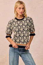 BiBi Women Knit Top Textured Rose Black Gray Contrast Banded Puff Sleeve 7e8fbe20-a7c5-4e54-8c82-f07510d55349-Max-Origin Trendsi