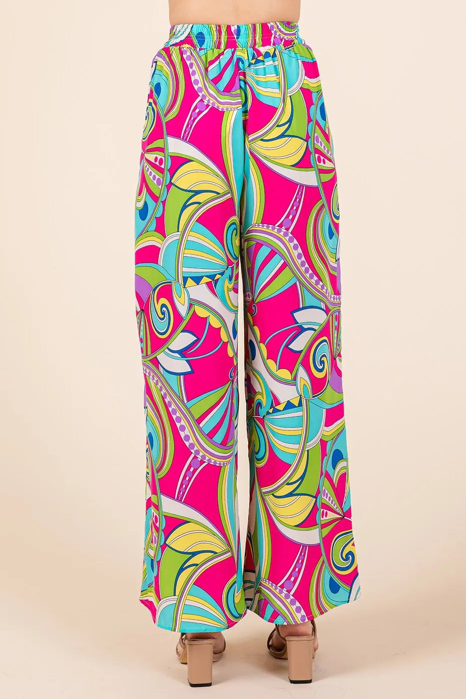 Mittoshop Wide Leg Pants Colorful Fuchsia Abstract Print Elastic Waist