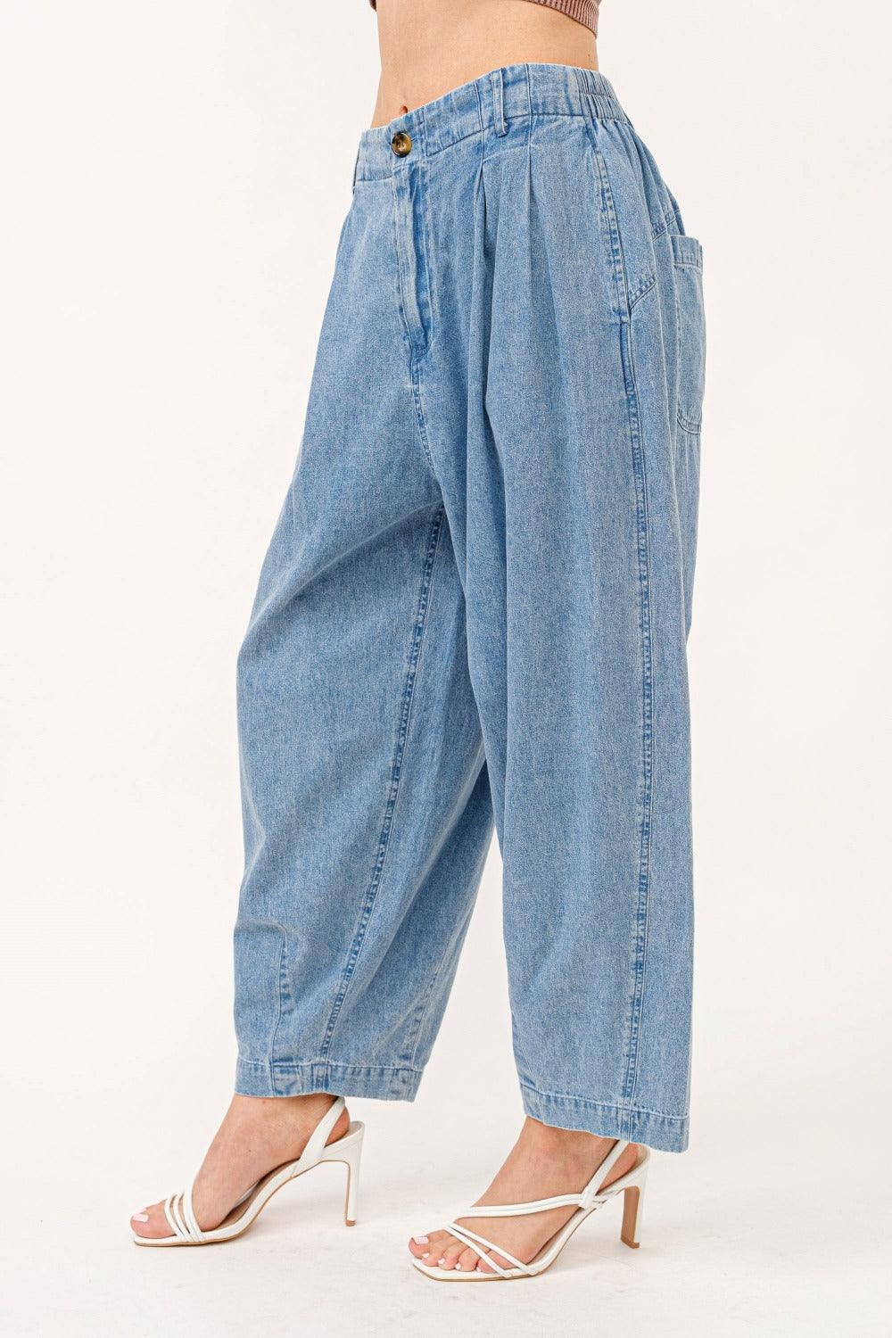 And The Why Pleated Baggy Jeans USA Stock Elastic Back Jeans