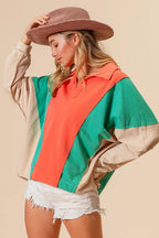 BiBi Women's Sweatshirt Colorblock Exposed Seam French Terry Top 7ea6b9b98fe54ebe8d099b7479fe67a5-Max-Origin Trendsi