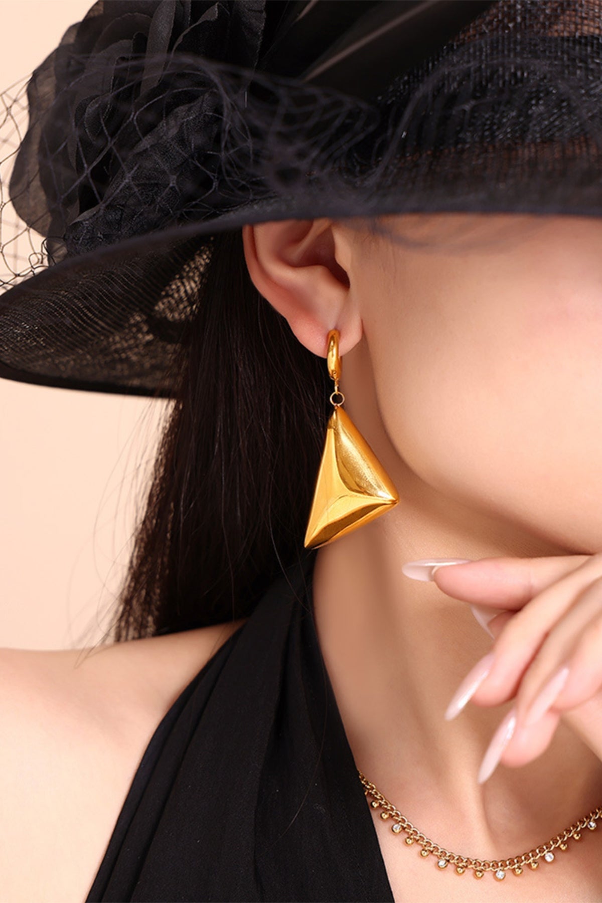 Dangle Earrings Triangle 3D Shape 18K Gold-Plated Gold Women Stainless steel 7eb9e730-e976-4c25-8e0c-c946758b5d14-Max Trendsi