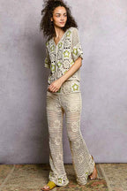 POL Openwork Crochet Flare Pants with Contrast Star