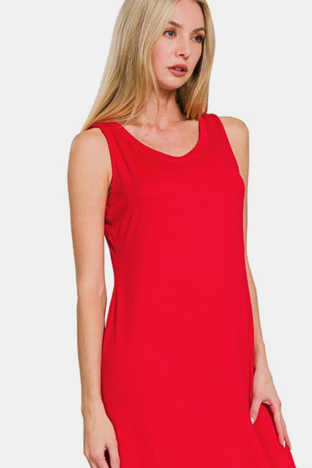 Zenana Red Midi Dress Scoop Neck Wide Strap Tank Solid Long Dress