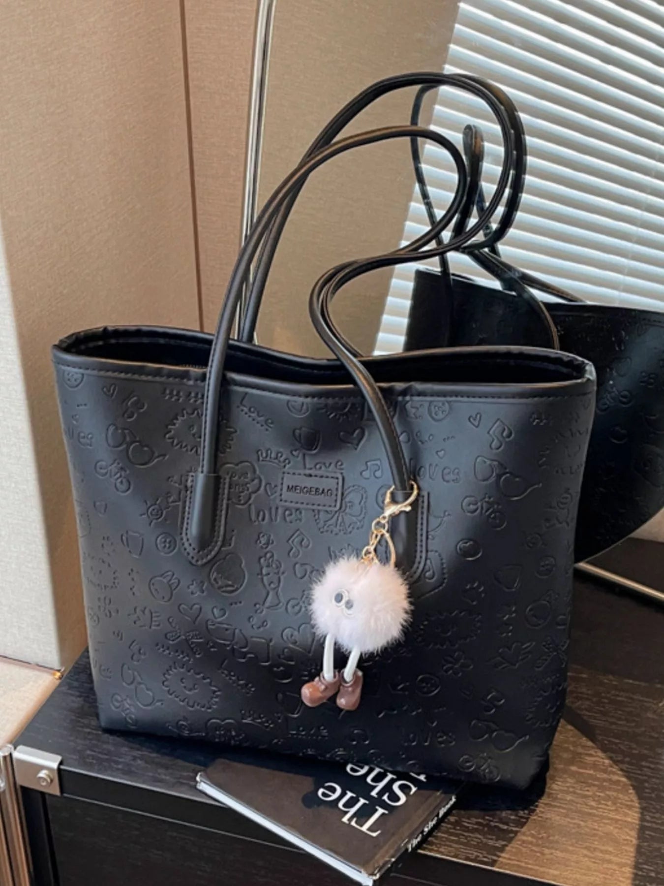 Womens Tote Bag Embossed Pattern Letter Stylish and Functional Handbag Black One Size 7ede6e43-f433-4ee4-86c2-c1319daed0c4-Max-Origin Trendsi