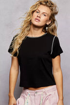 POL Contrast Stitching Round Neck Short Sleeve T-Shirt BLACK 7ef42079-7563-4529-81d3-d9152d6b3830-Max-Origin Trendsi