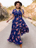 Plus Size V-Neck Maxi Dress with Button Detail