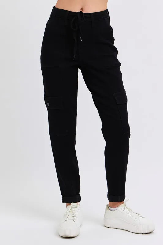 Judy Blue Cargo Cuffed Jogger Black High Waist Trousers BK 7f137796e417422b9d1a2505b3024c0a-Max-Origin Trendsi