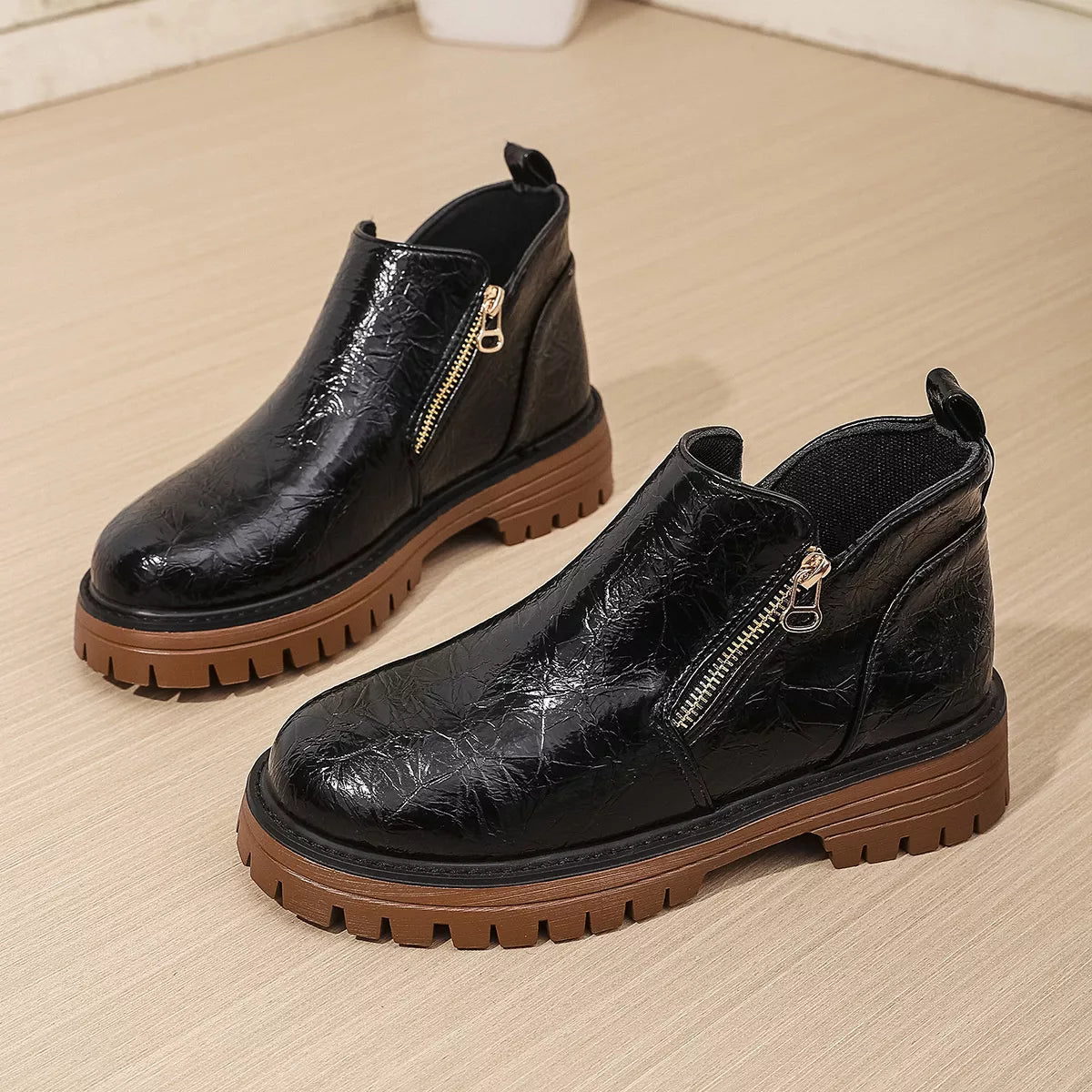 Women's Boots Pu Leather Side Zipper Round Toe Block Mid Heels Shoes 7f16119cbc1f41c784805632e2e8ad94-Max-Origin Trendsi