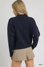 Umgee Womens Knit Cardigan Navy Button-Front Basic Style Sweater 7f344d1c-e50f-4d1c-a077-6b2f96c1e1d2-Max-Origin Trendsi
