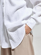 Women's Shirt Texture Oversized Button Up Long Sleeve Top 7f43b752-2747-49ab-9fab-3333049eb1ab-Max-Origin Trendsi