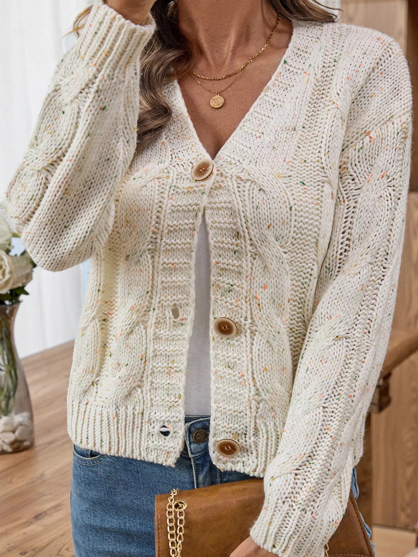 Women's Cardigan Cable Knit Button-Up Long Sleeve 7f477d8b917f49cd8ddd31952b14f7ec-Max-Origin Trendsi