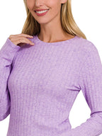 Zenana Womens T-Shirt Lavender Ribbed Long Sleeve Round Neck Top 7f4f365e-0ed4-4a90-aa6e-683adcabe248-Max-Origin Trendsi