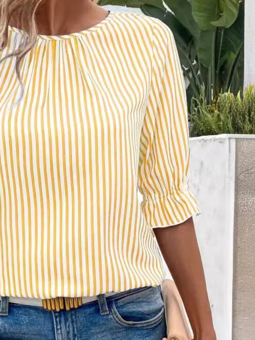 Women's Blouse Striped Round Neck Half Sleeve Casual Back Buttoned 7f52bd23-9bc1-4dcb-a55f-0b96191c2cde-Max-Origin Trendsi