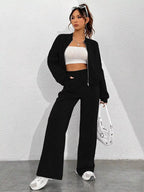 Womens Outfit Set Casual Solid Color Zipper Jacket and Wide Leg Pants 7f56da17ed134a0f955faaca1a02ac00-Max-Origin Trendsi