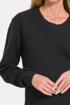 Zenana Sweater Round Neck Long Sleeve Curved Hem 7f739cfc-cd04-4418-8e75-3ad6c8bcd387-Max Trendsi
