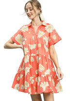 Umgee Floral Tiered Collared Babydoll Mini Dress