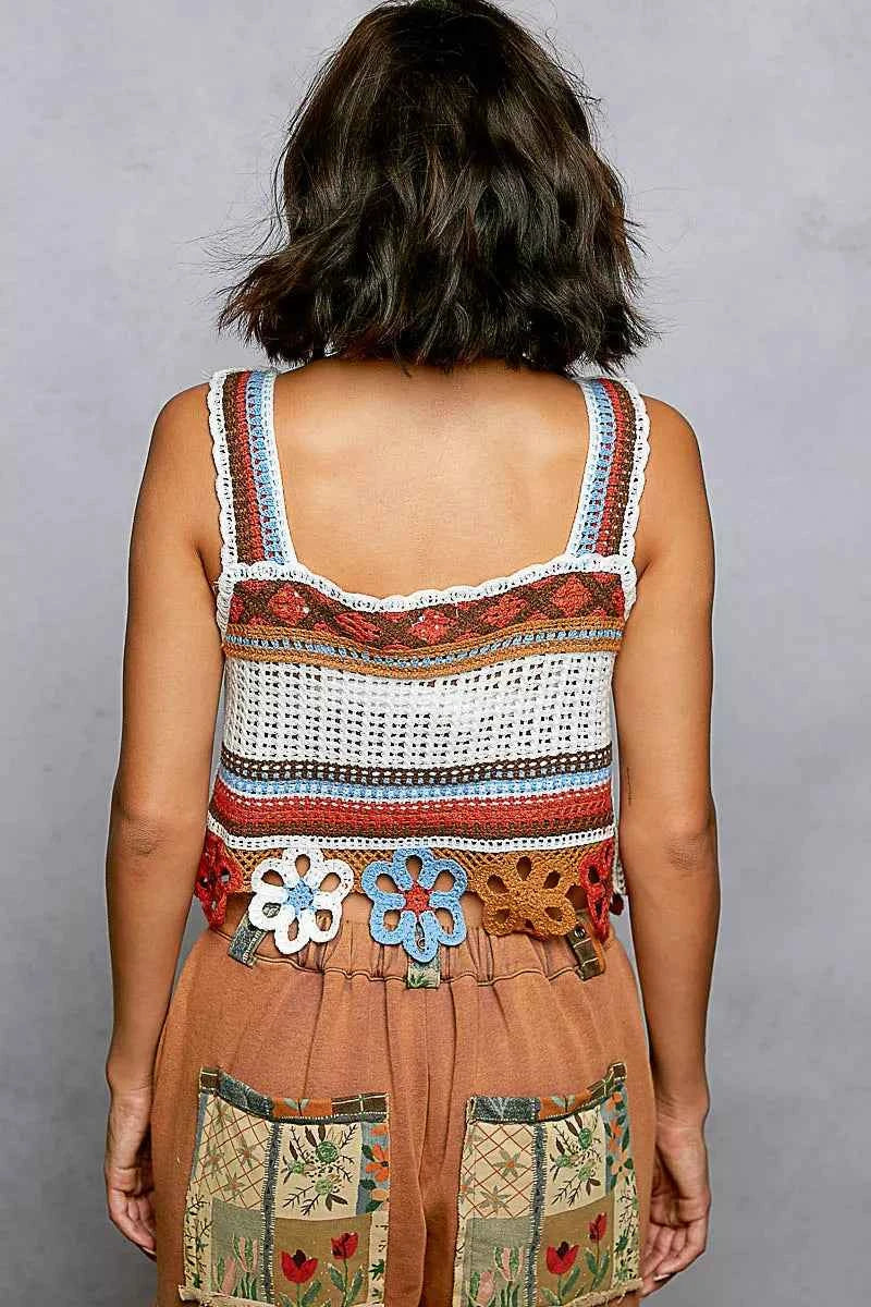 POL Crochet Cami Cutout Flower Cropped Top with with Dangle Detail Orange Multi 7f83e46e-10a4-430e-a90b-ca9b0dc878de-Max-Origin Trendsi