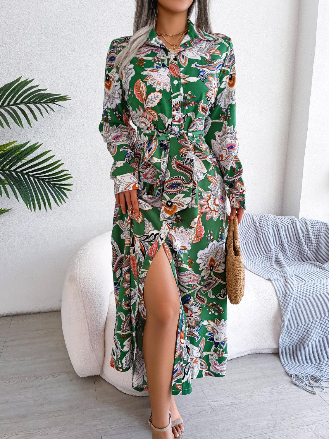 Midi Dress Floral Tied Printed Long Sleeve Shirt Dresses 7f8f5c14-6f99-47a4-a00e-0ee0ab9eb0a8-Max Trendsi