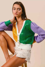 BiBi Sequin Sweater Cardigan Mardi Gras Color Block Buttoned Long Sleeve 7f975a052d9e4d4eafde743ccc1cf689-Max-Origin Trendsi