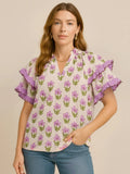 Umgee Blouse Pink Purple Floral Print Ruffle Short Sleeve Cotton Top Pink Purple 7fa3d388-c365-4168-b91a-9e490ad28a3f-Max-Origin Trendsi