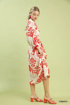Umgee Midi Dress Red Tropical Print Button Detail Ruffled Smocked 3/4 Sleeve 7faf1245-785e-4afc-9680-4702b5db0a4c-Max-Origin Trendsi