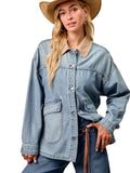 BiBi Washed Denim Jacket with Contrast Collar Detail