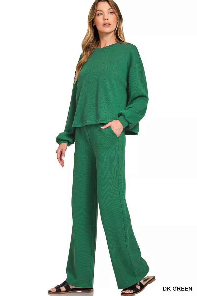 Zenana Womens Outfit Set Green French Rib Pullover and Pants 7fb4eeacf7cd4d14a8224379f0db1161-Max-Origin Trendsi