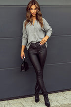 Gray Cardigan Woolen Blend Openwork Button Down Long Sleeve Knitwear 7fbba634-f3a2-4cec-a7df-b668913bec15-Max Trendsi