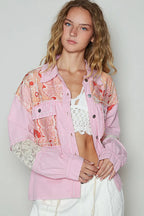 POL Jacket Pink Printed Woven Mix Raw Hem with Lace Detail Long Sleeve Pink 7fbfcc0b-6259-4c63-a75d-118acd821b4f-Max-Origin Trendsi