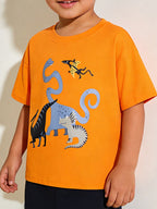 Children's Dinosaur Print Round Neck Short Sleeve T-Shirt