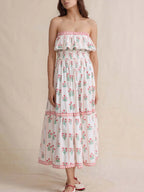 Midi Dress White Floral Strapless Ruffle Off Shoulder White 7fcda4e0-05f2-4fac-97ec-81816253bd3b-Max-Origin Trendsi
