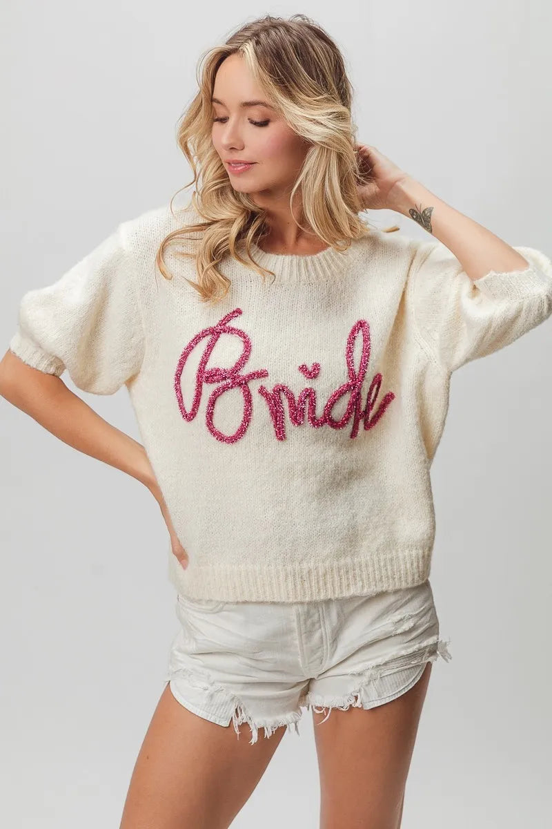 BiBi Metallic Letter Short Puff Sleeve Hairy Sweater 7fdc64d5b79f43409032d2d628862161-Max-Origin Trendsi