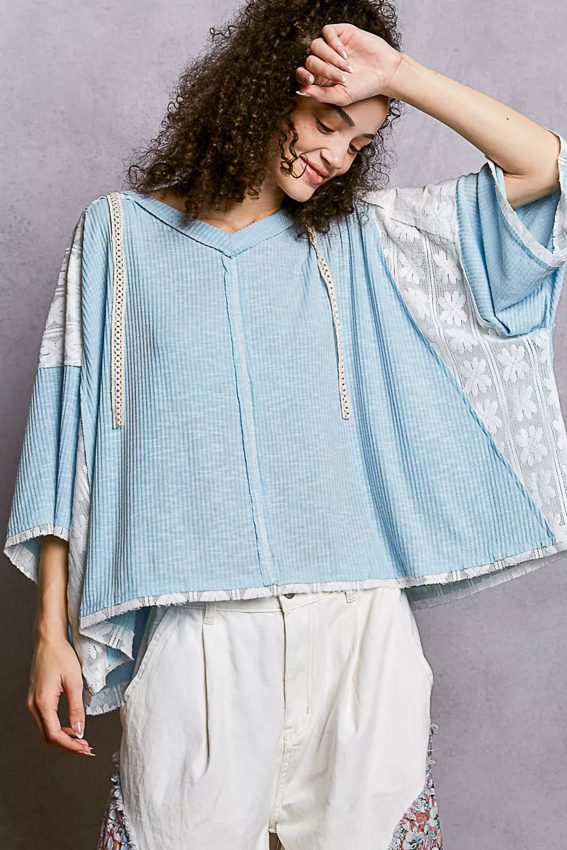 POL Women Blouse Hoodie Top with Lace Detail Short Sleeve Powder Blue 7fe673b8-57a5-44fb-90c2-0989e545625a-Max-Origin Trendsi