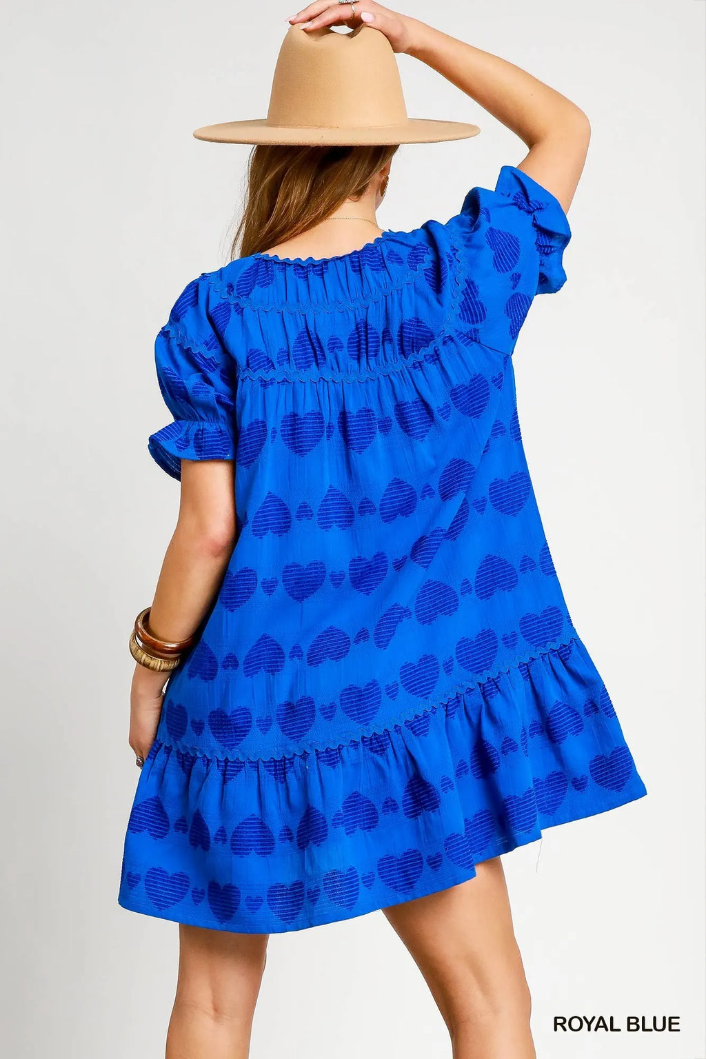 Umgee Babydoll Dress Royal Blue Heart Pattern Short Sleeve Ruffle 7ff32d86-211f-4b16-ae65-fd01901f5402-Max-Origin Trendsi