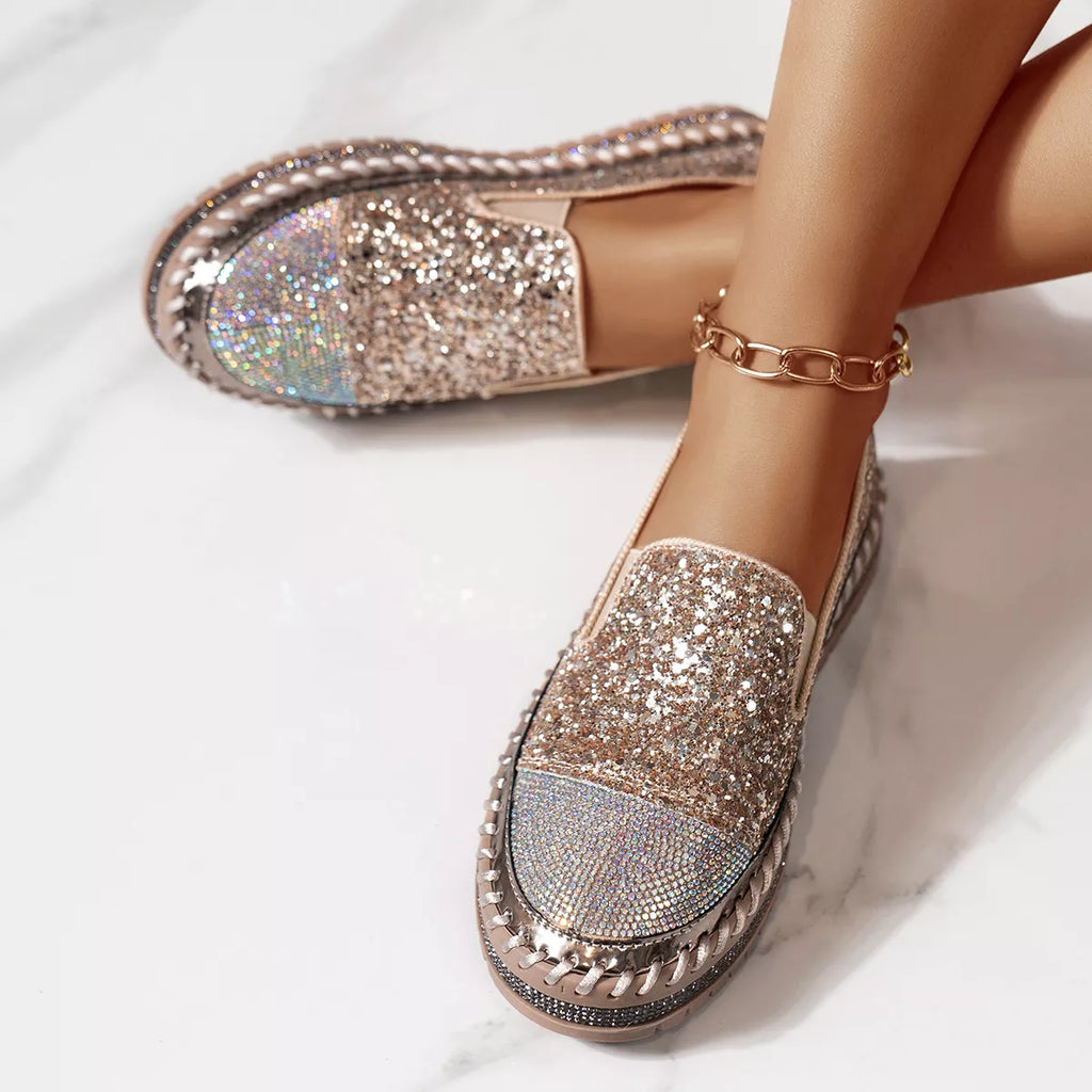 Rhinestone Sequin Round Toe Platform Loafers 8001c441-1ff1-4e37-ad1f-5a8f22a828b2-Max-Origin Trendsi