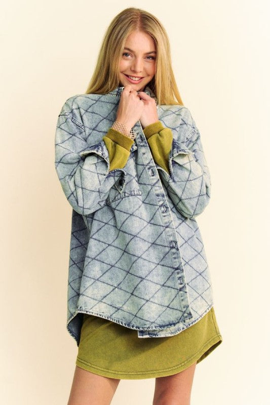 Denim Shacket Davi & Dani Light Blue Diamond Quilted Curved Hem 801be959-f510-40a1-a5f4-2d086047f620-Max Trendsi