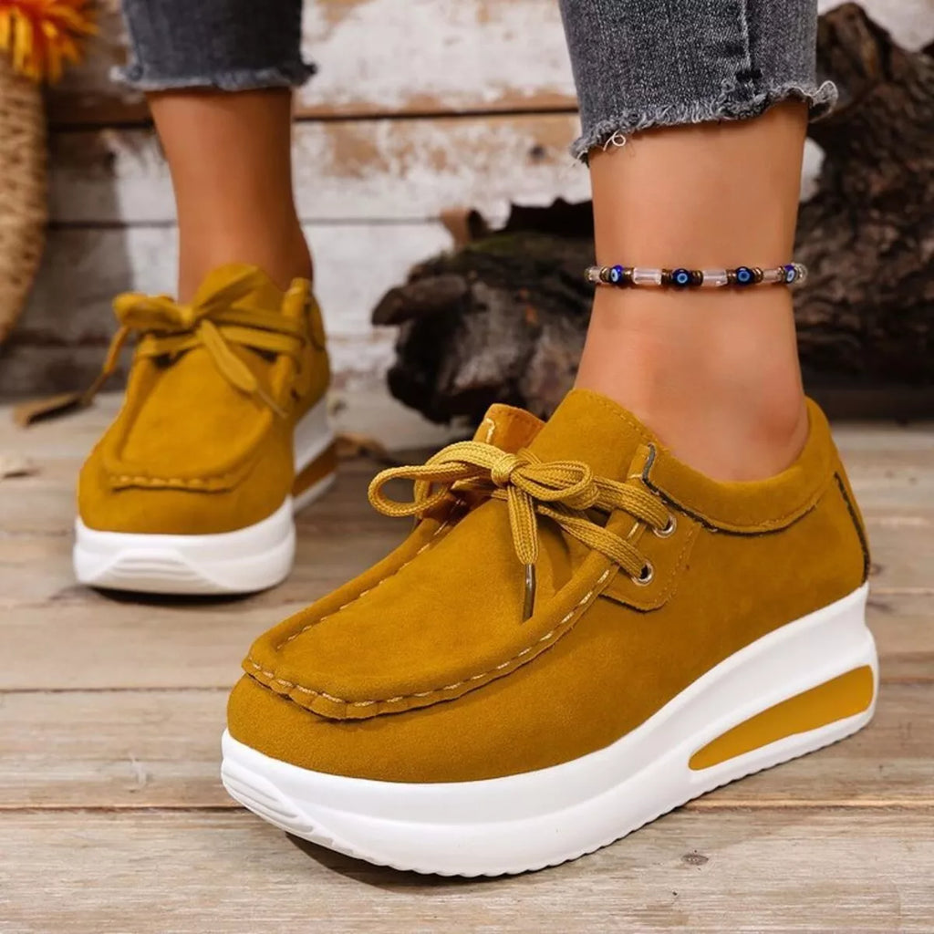 Women's Sneakers Round Toe Platform Mid Heels Shoes Yellow 802b0abbb8f04aeaae086a874edbc5f8-Max-Origin Trendsi