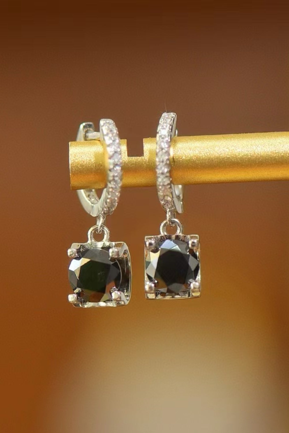 Drop Earrings 2 Carat Moissanite Black Stone Square 925 Sterling Silver Jewelry