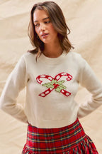 SO ME Christmas Women's Sweater Candy Cone Ivory Red Cropped Pulover 8048d726-aa00-4688-a8ea-2b8e6626f0fd-Max-Origin Trendsi