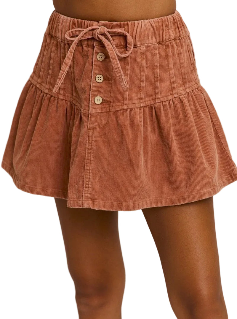 SO ME Mineral Wash Pintucked Corduroy Mini Flared Skirt