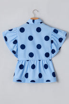 Polka Dot Blouse Ruffled Short Sleeve Shirt Light Blue Shirt Top 806fc890-b080-4de9-bdff-565d7ac8a6cc-Max Trendsi