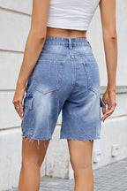 Cargo Shorts Denim Women's Raw Hem Medium Washed Pocketed Bermuda 80856d99-25b1-4a06-b8c5-e224b4cd9cd5-Min Trendsi