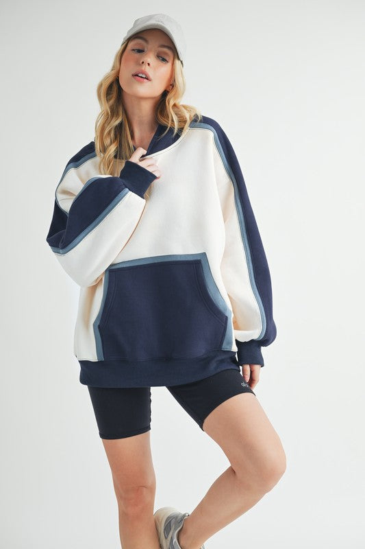 Aemi + Co Hoodie Dark Navy Color Block Kangaroo Pocket Long Sleeve 80bc352b-6b44-416d-b491-2c5829db71eb-Max Trendsi